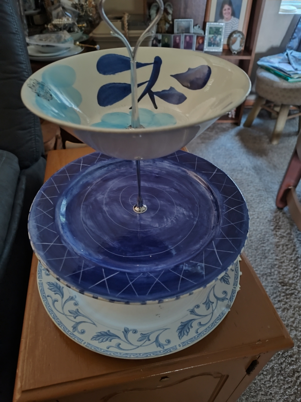 Blue Ceramic Tiered Serving Stand - Decorative Home Art